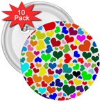 Valentine Rainbow Hearts 3  Button (10 pack)