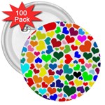 Valentine Rainbow Hearts 3  Button (100 pack)