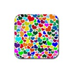 Valentine Rainbow Hearts Rubber Coaster (Square)