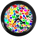 Valentine Rainbow Hearts Wall Clock (Black)