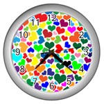 Valentine Rainbow Hearts Wall Clock (Silver)