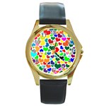 Valentine Rainbow Hearts Round Gold Metal Watch