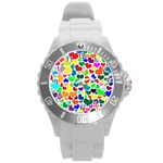 Valentine Rainbow Hearts Round Plastic Sport Watch (L)