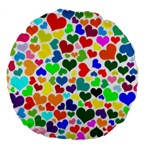 Valentine Rainbow Hearts Large 18  Premium Flano Round Cushion 