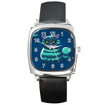 blue Cheshire Cat Square Metal Watch