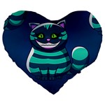 blue Cheshire Cat Large 19  Premium Heart Shape Cushion