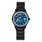 blue Cheshire Cat Stainless Steel Round Watch