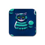 blue Cheshire Cat Rubber Coaster (Square)