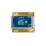 blue Cheshire Cat Gold Trim Italian Charm (9mm)