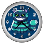 blue Cheshire Cat Wall Clock (Silver)