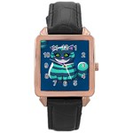 blue Cheshire Cat Rose Gold Leather Watch 