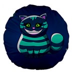 blue Cheshire Cat Large 18  Premium Flano Round Cushion 