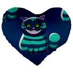 blue Cheshire Cat Large 19  Premium Flano Heart Shape Cushion