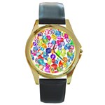 rainbow rhinestones Round Gold Metal Watch