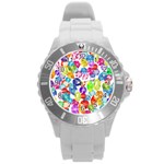 rainbow rhinestones Round Plastic Sport Watch (L)