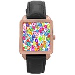 rainbow rhinestones Rose Gold Leather Watch 