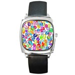 rainbow rhinestones Square Metal Watch