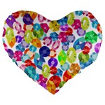 rainbow rhinestones Large 19  Premium Heart Shape Cushion