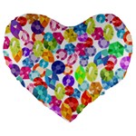 rainbow rhinestones Large 19  Premium Flano Heart Shape Cushion