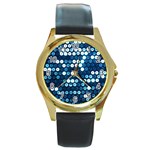  shiny blue sequins Round Gold Metal Watch