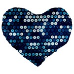  shiny blue sequins Large 19  Premium Flano Heart Shape Cushion