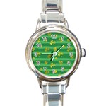 St Patricks Golden Shamrocks Round Italian Charm Watch