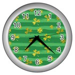 St Patricks Golden Shamrocks Wall Clock (Silver)