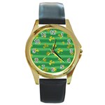 St Patricks Golden Shamrocks Round Gold Metal Watch