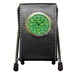 St Patricks Golden Shamrocks Pen Holder Desk Clock