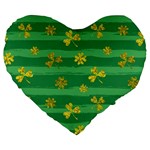 St Patricks Golden Shamrocks Large 19  Premium Flano Heart Shape Cushion