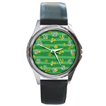 St Patricks Golden Shamrocks Round Metal Watch