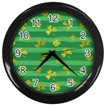 St Patricks Golden Shamrocks Wall Clock (Black)