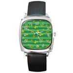 St Patricks Golden Shamrocks Square Metal Watch