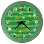 St Patricks Golden Shamrocks Color Wall Clock