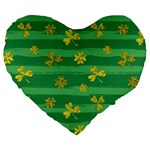 St Patricks Golden Shamrocks Large 19  Premium Heart Shape Cushion