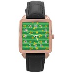 St Patricks Golden Shamrocks Rose Gold Leather Watch 