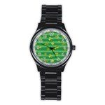 St Patricks Golden Shamrocks Stainless Steel Round Watch