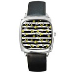 st patricks black white clover Square Metal Watch