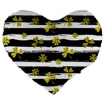 st patricks black white clover Large 19  Premium Flano Heart Shape Cushion