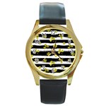 st patricks black white clover Round Gold Metal Watch