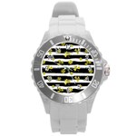 st patricks black white clover Round Plastic Sport Watch (L)