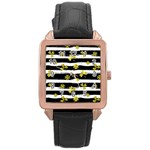 st patricks black white clover Rose Gold Leather Watch 