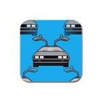 blue Delorean Rubber Square Coaster (4 pack)