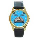 blue Delorean Round Gold Metal Watch