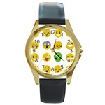 Emoji Happy Face Round Gold Metal Watch