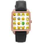 Emoji Happy Face Rose Gold Leather Watch 