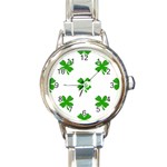 St Patrick Clover Shamrock Emoji Round Italian Charm Watch