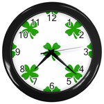 St Patrick Clover Shamrock Emoji Wall Clock (Black)