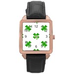 St Patrick Clover Shamrock Emoji Rose Gold Leather Watch 