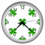 St Patrick Clover Shamrock Emoji Wall Clock (Silver)